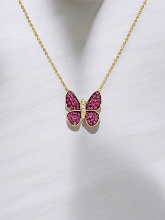 Pink Sapphire  Butterfly Necklace