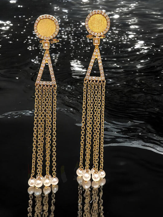 Diamond and Gold fringe Chain earrings