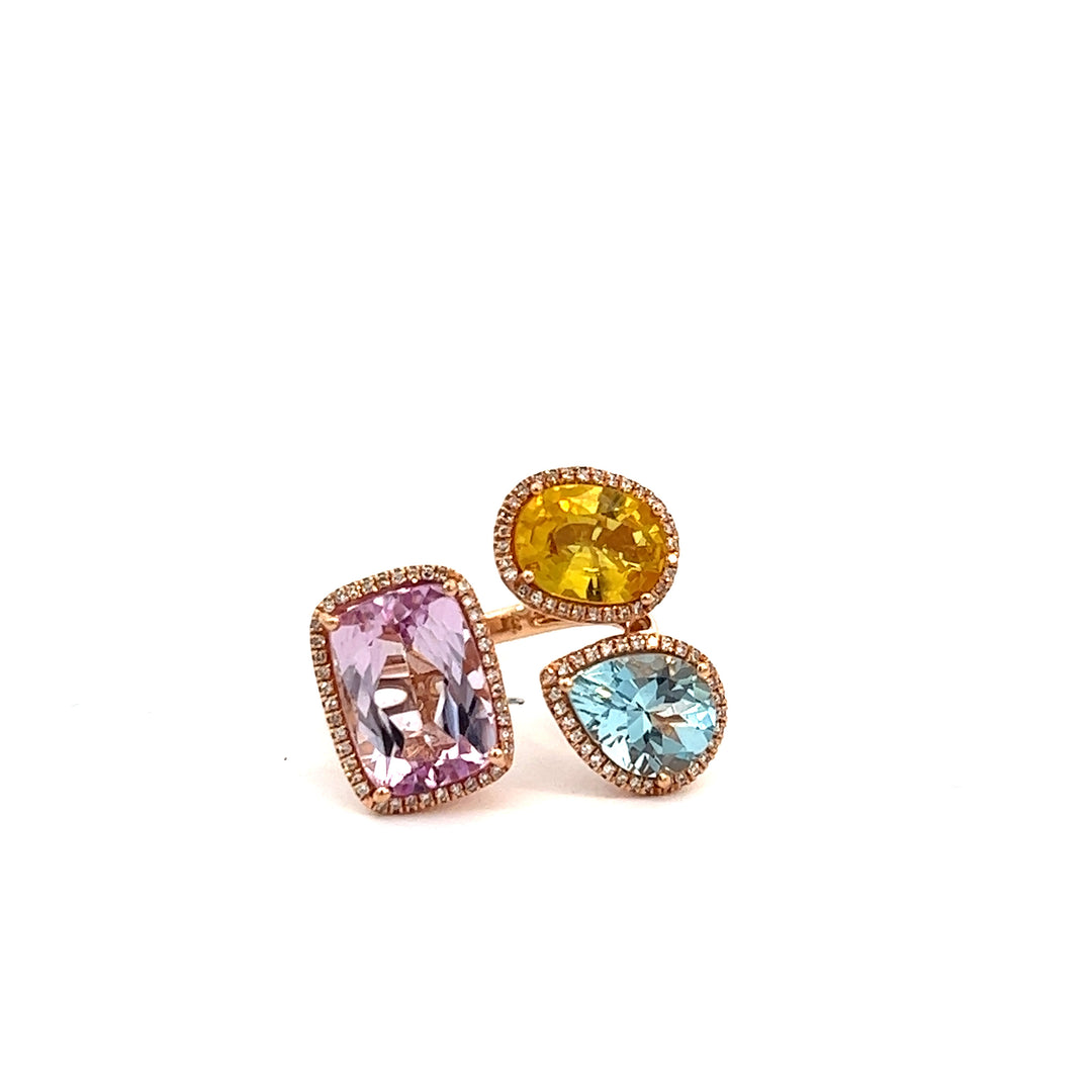 Blue Topaz, Opal and Citrine Cluster Ring