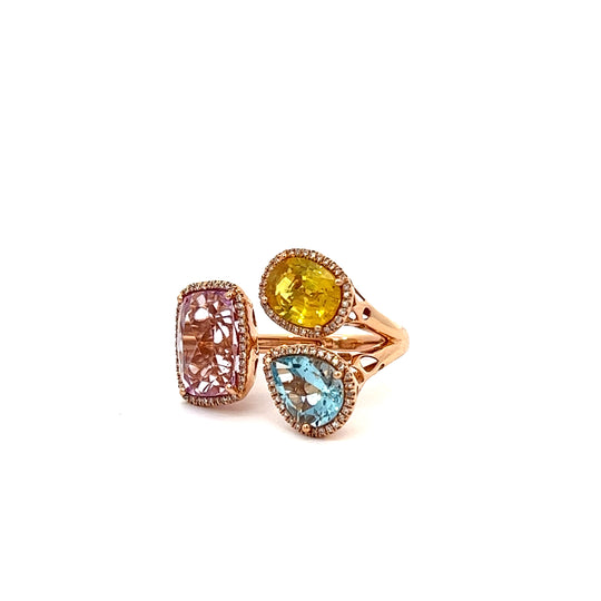 Blue Topaz, Opal and Citrine Cluster Ring