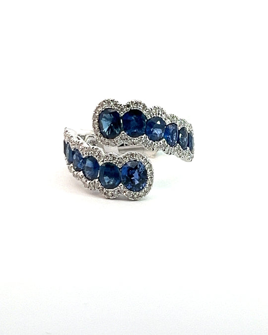 Blue Sapphire bypass ring with diamonds