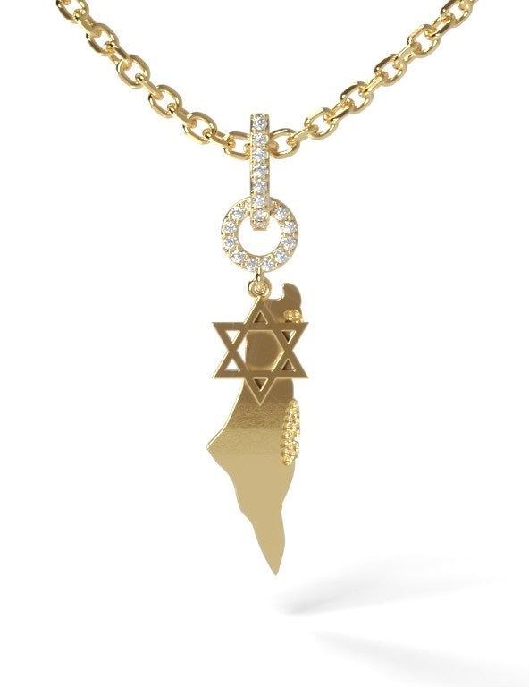 RD Large Map Israel Necklace with Star of David