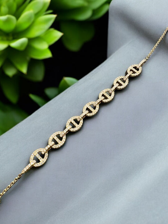 DIAMOND OPEN LINK YELLOW GOLD  BRACELET