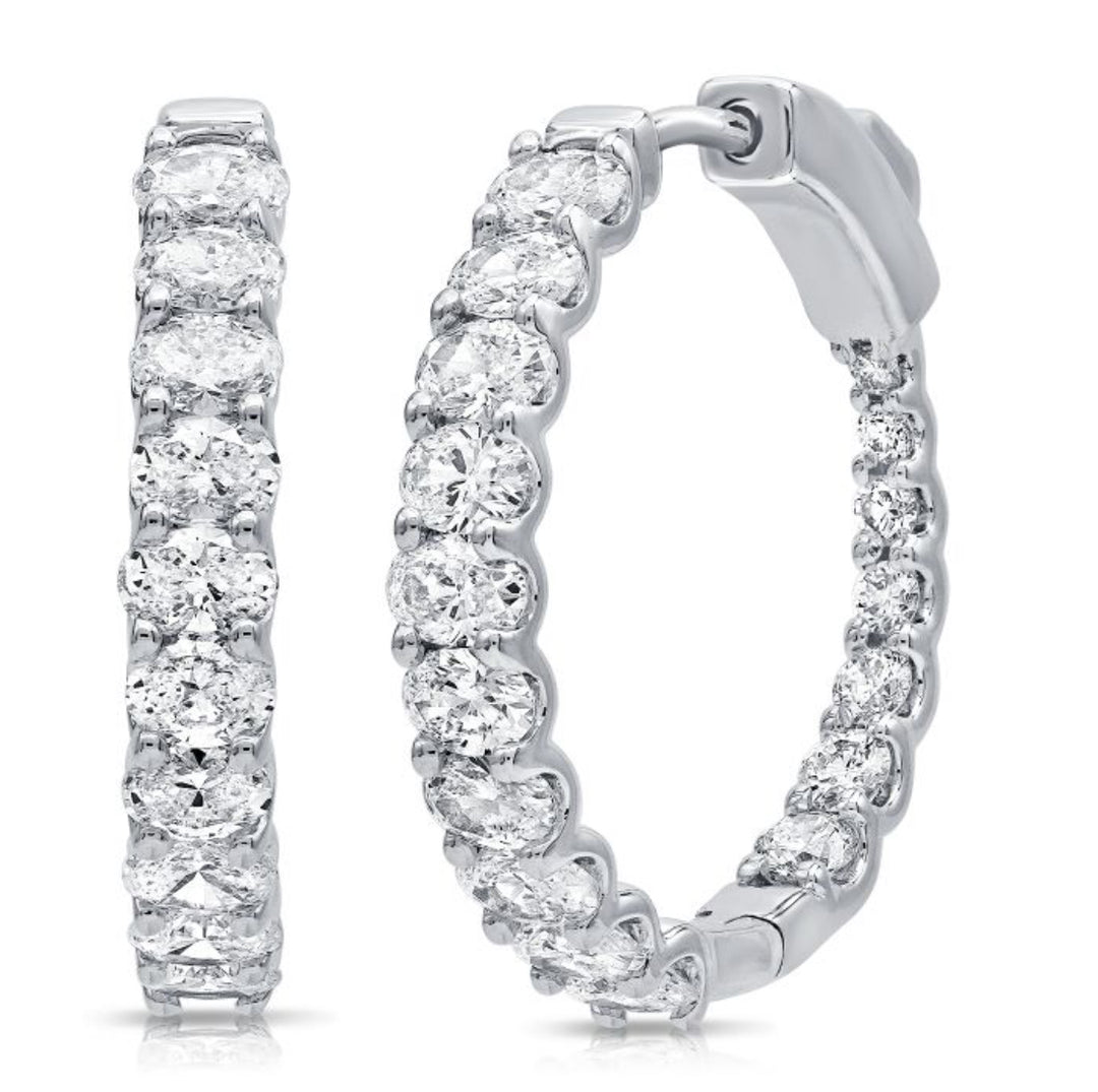 OVAL AND ROUND SHAPE DIAMOND HOOP EARRINGS