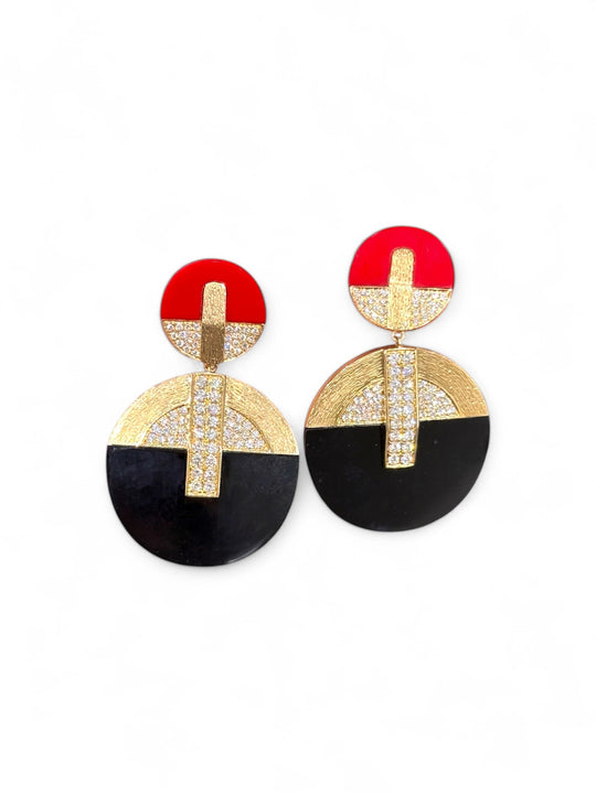 Art deco red diamonds and black disc earrings