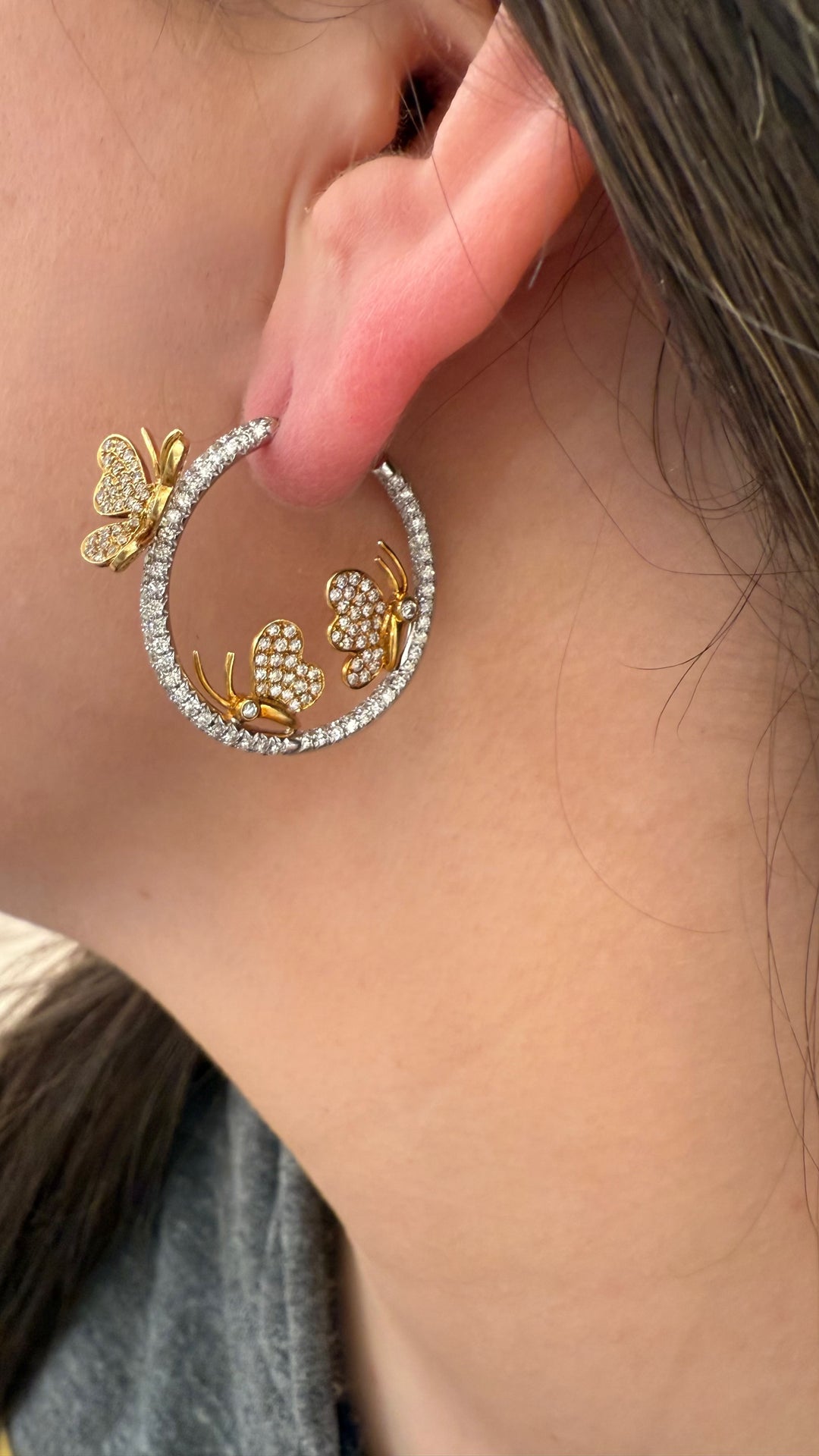 Diamond butterfly hoop earrings