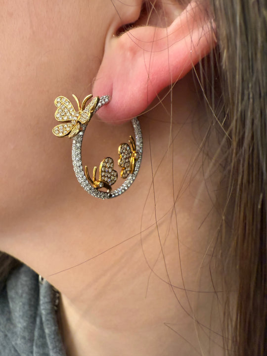 Diamond butterfly hoop earrings