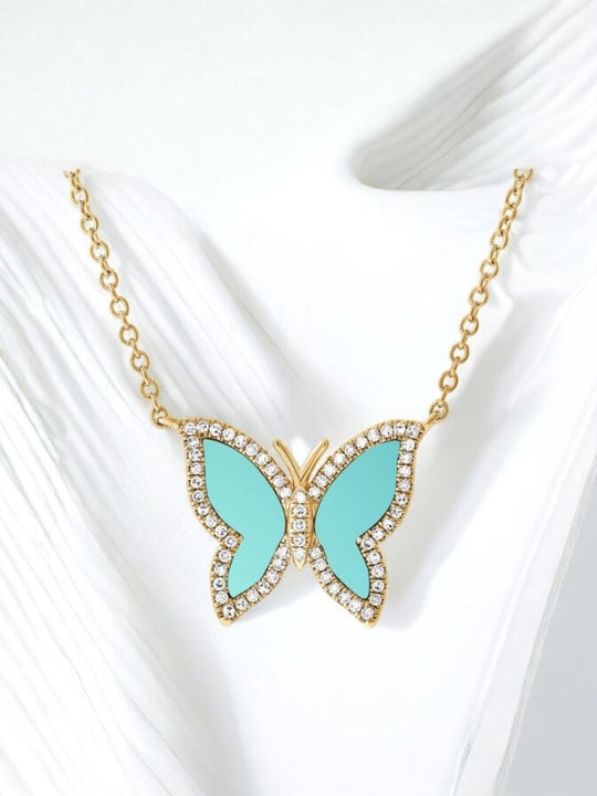 Turquoise Butterfly Diamond Necklace