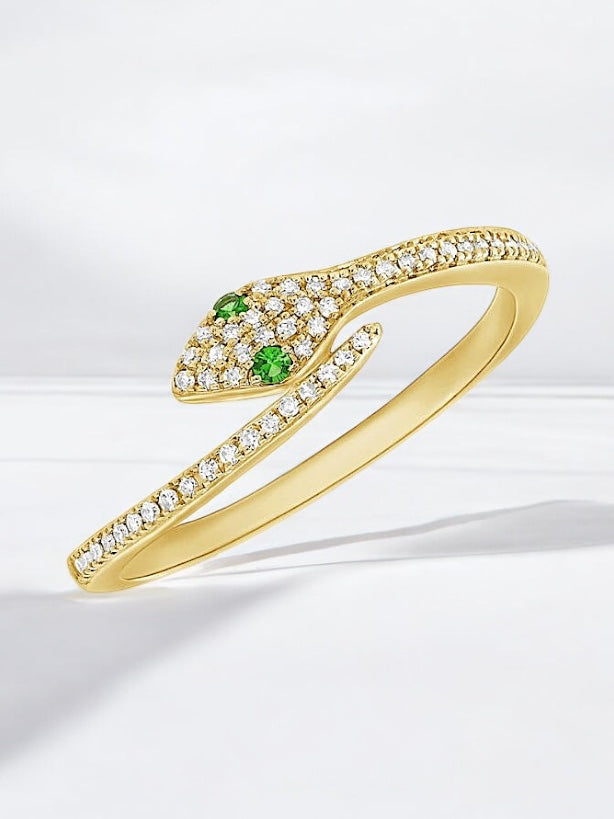 GREEN TSAVORITE AND DIAMOND SNAKE WRAP RING