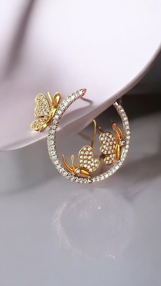 Diamond butterfly hoop earrings