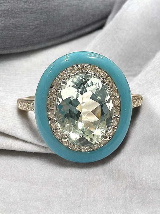 Blue Aquamarine , diamond and ceramic ring