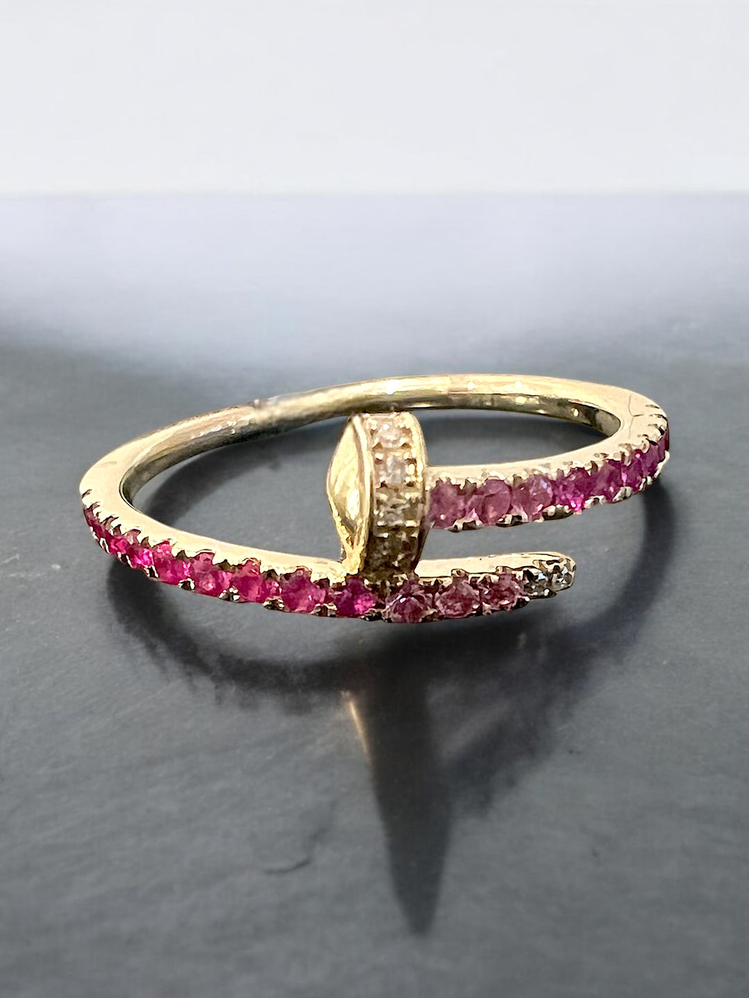 Pink Sapphire and diamond nail ring