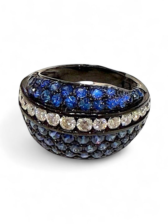 Diamond black rhodium blue sapphire ring