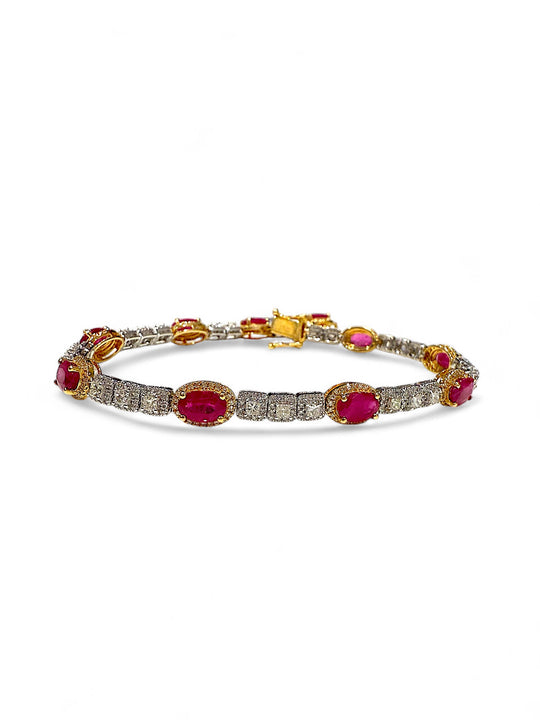 Ruby and diamond yellow and white gold bracelet