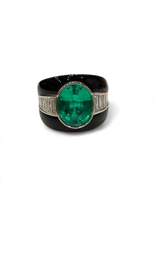 black onyx and green emerald ring