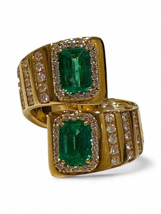 Green Emerald art deco wrap around Ring