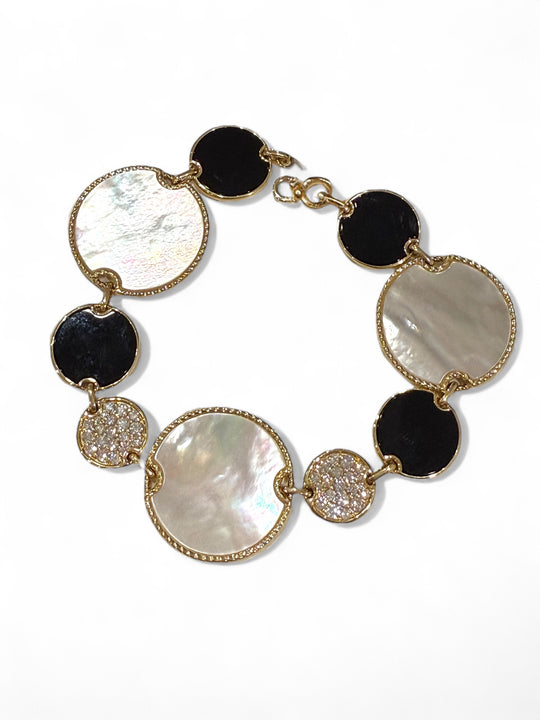 black onyx, diamond, mother of pearl disk bracelet