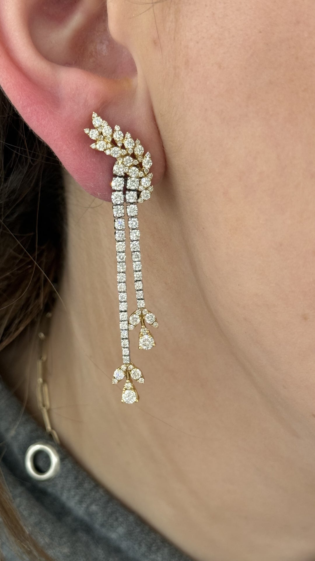 diamond leaf earrings double strand