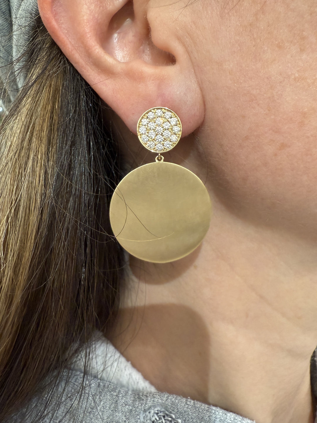 diamond and yellow gold Large Disk earrings