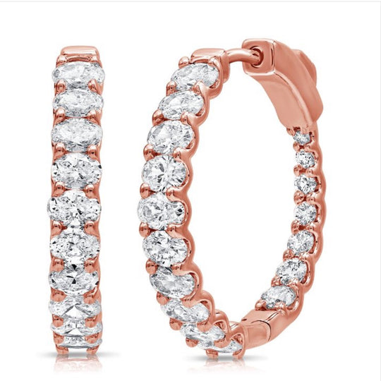 OVAL AND ROUND SHAPE DIAMOND HOOP EARRINGS