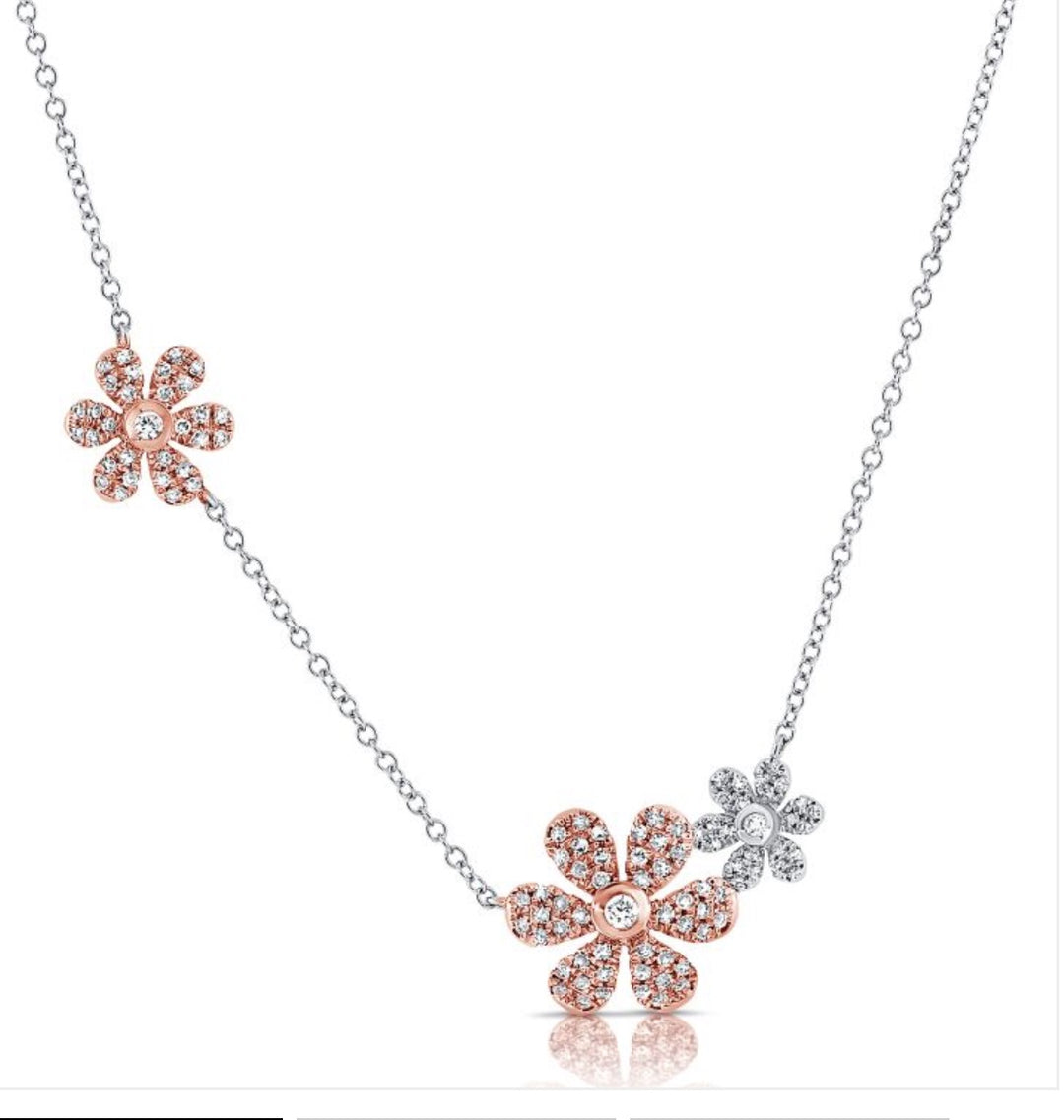 Diamond flower two tone necklace