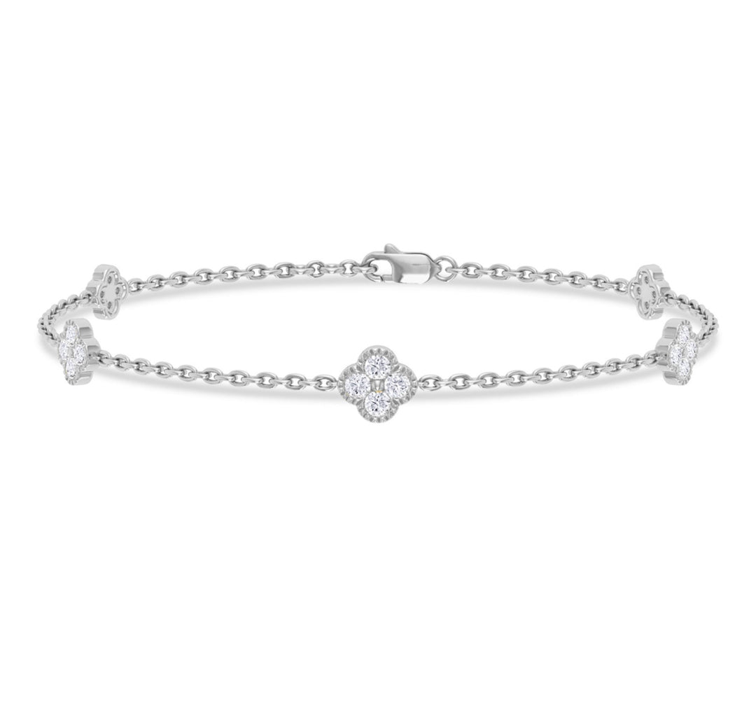 White Gold Diamond Flower Chain Bracelet