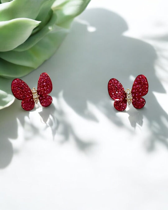 ruby red butterfly earrings