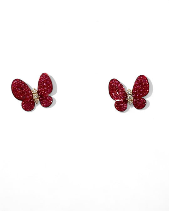 ruby red butterfly earrings