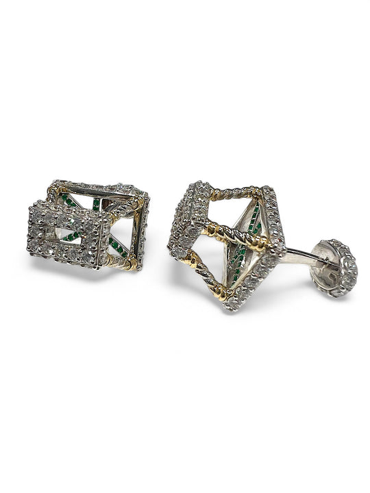 emerald and diamond two tone cufflinks