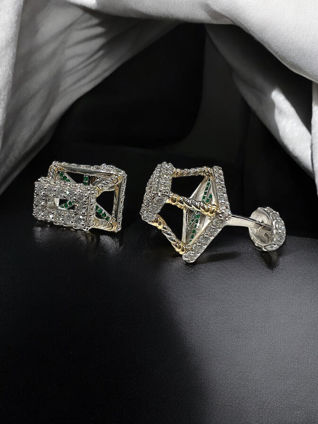 emerald and diamond two tone cufflinks