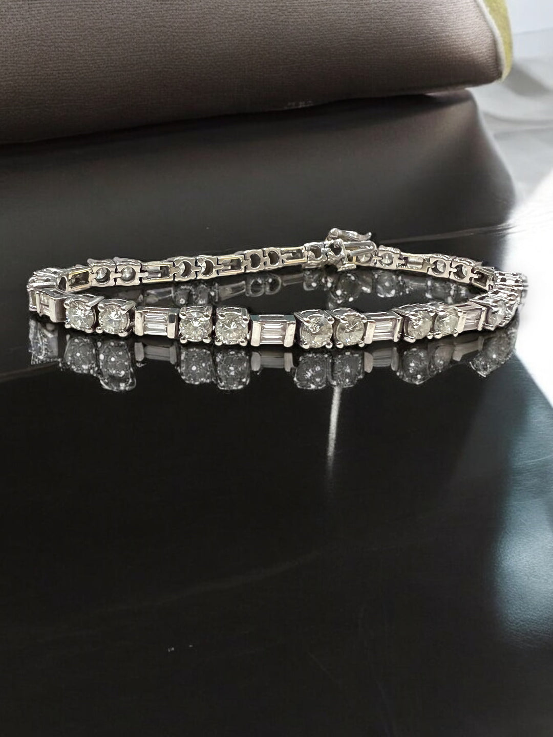 Diamond round and baguette tennis bracelet