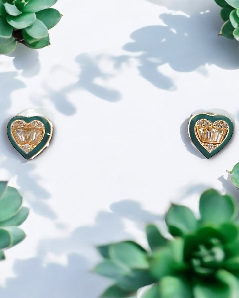 Green malachite Heart diamond earrings