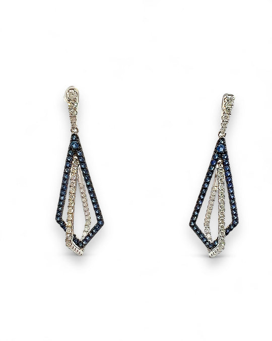 DIAMOND AND BLUE SAPP HIRE DIAMOND SHAPE IN DIAMOND SHAPE EARRINGS