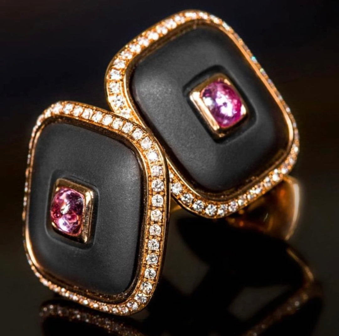 Black onyx with Ruby gem and Diamond Cufflinks