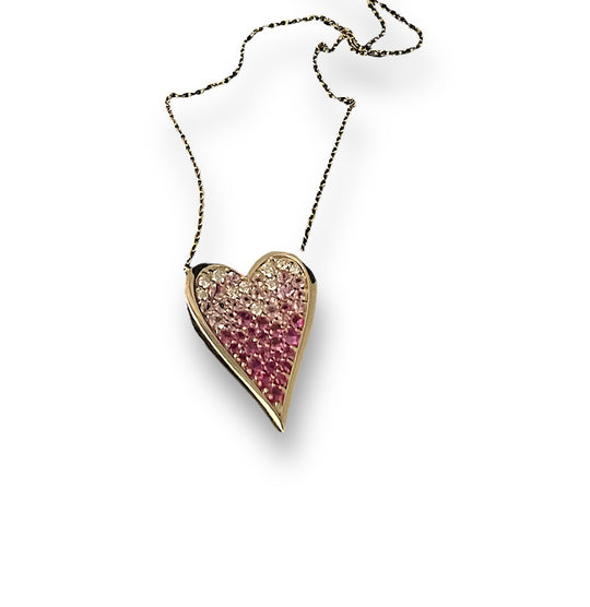 Ombre pink sapphire and diamond heart necklace