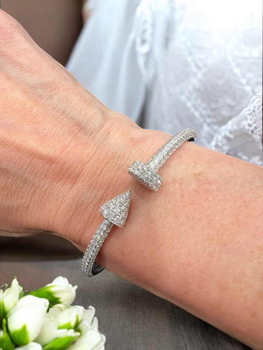 diamond pave nail and arrow bracelet