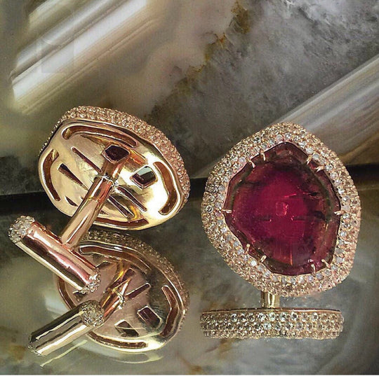 Watermelon Tourmaline and diamond cufflinks