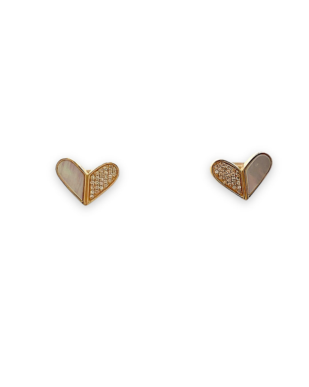 Mother of Pearl and diamond heart studs