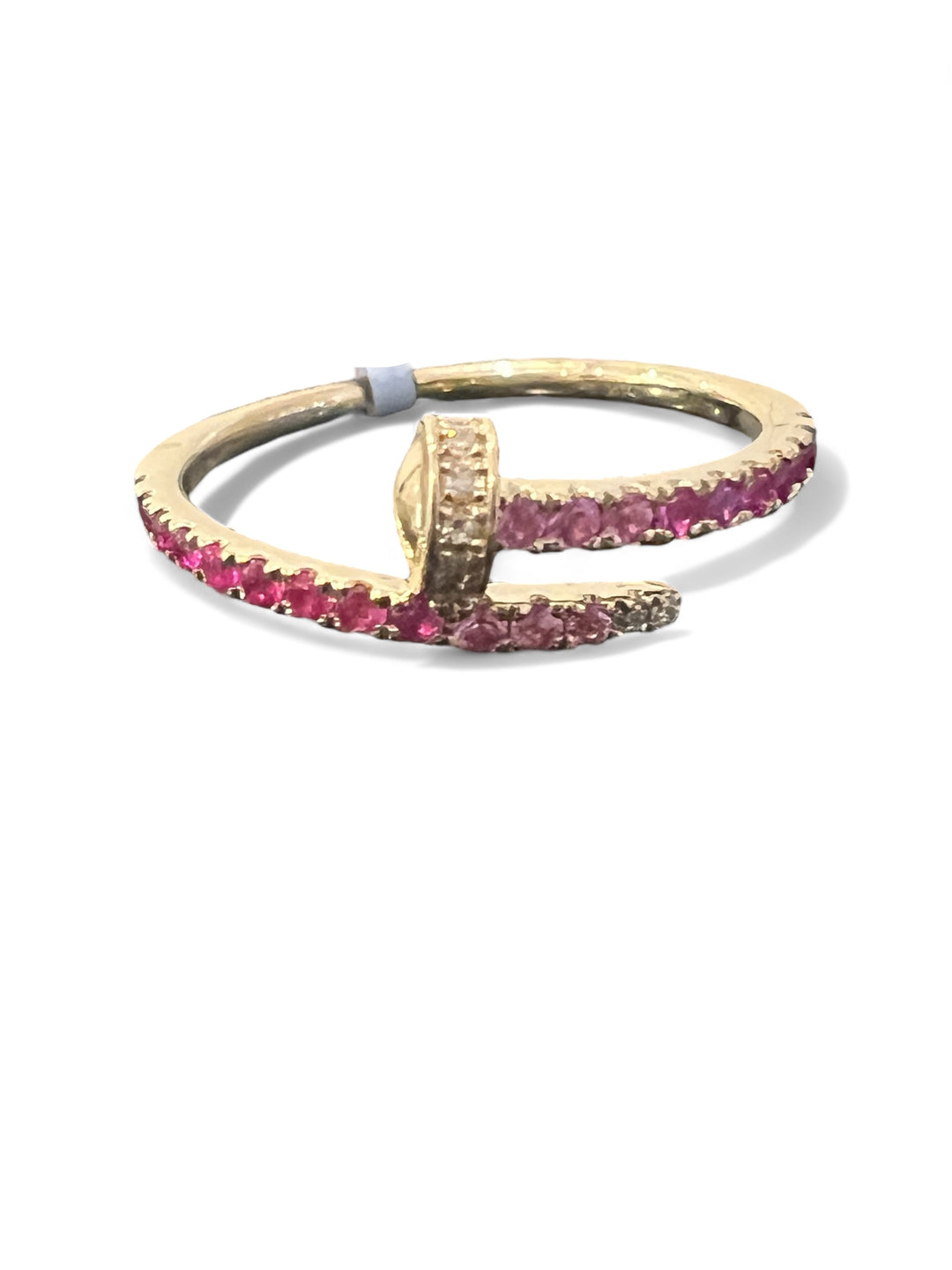 Pink Sapphire and diamond nail ring