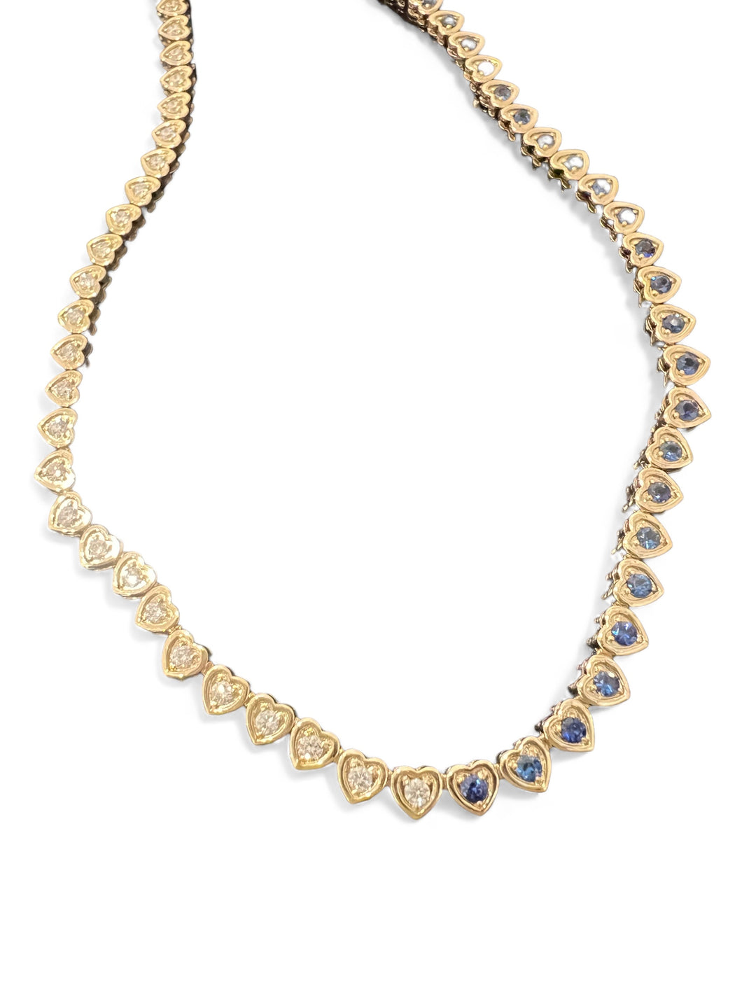 Heart diamond and sapphire tennis necklace