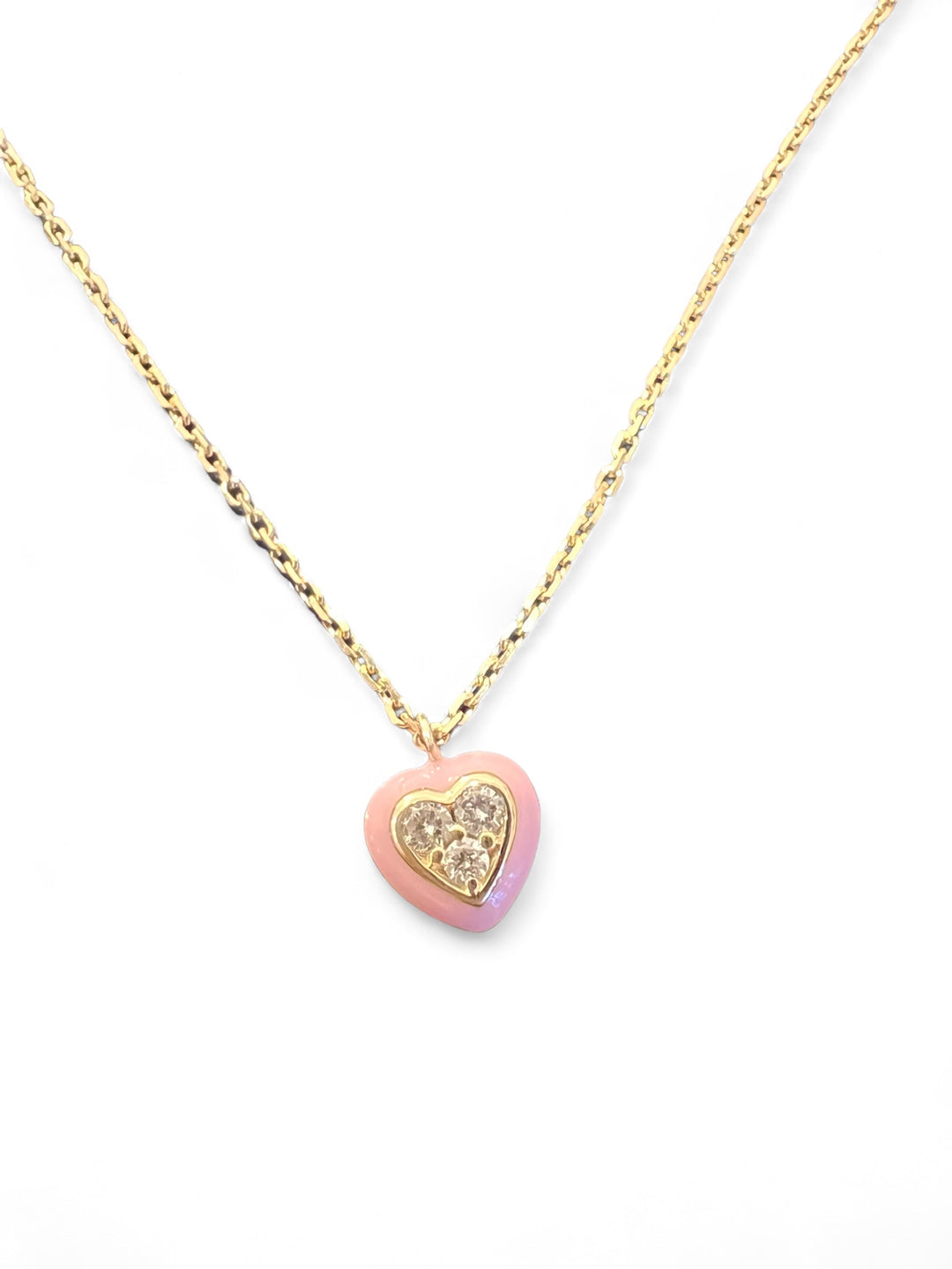 pink enamel and diamond heart necklace