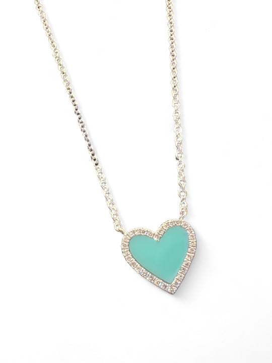 Blue Turquoise heart with diamonds surrounding