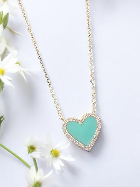 Blue Turquoise heart with diamonds surrounding