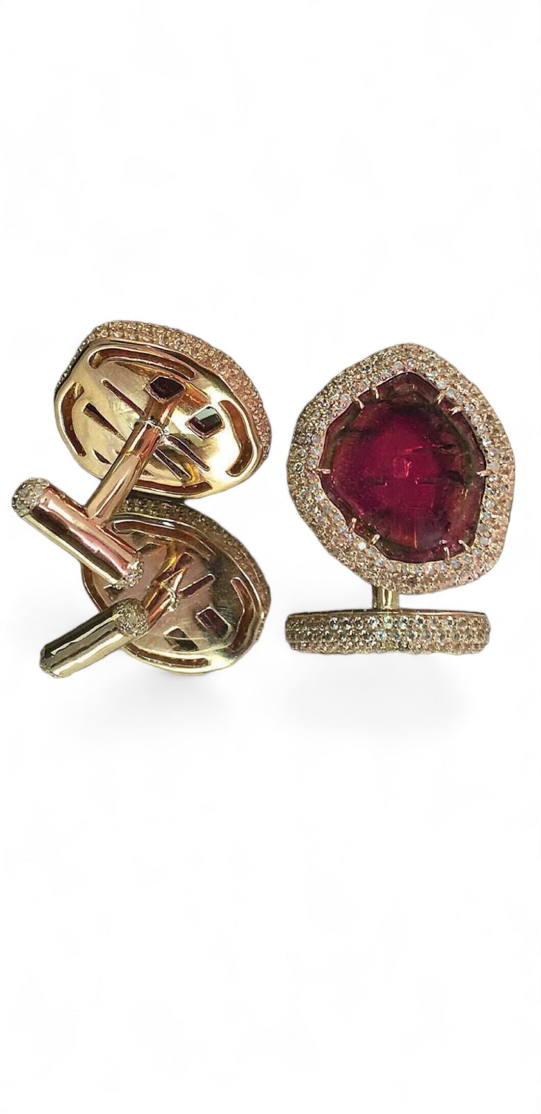 Watermelon Tourmaline and diamond cufflinks