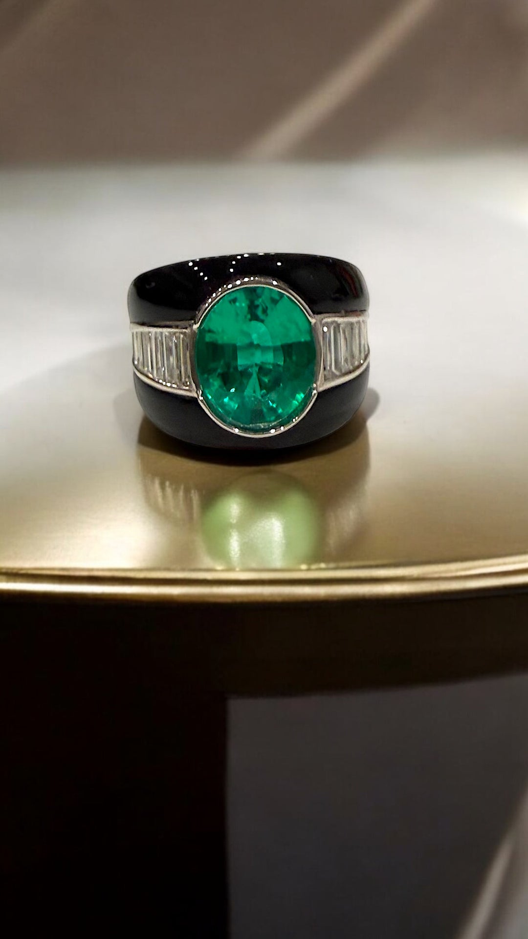 black onyx and green emerald ring