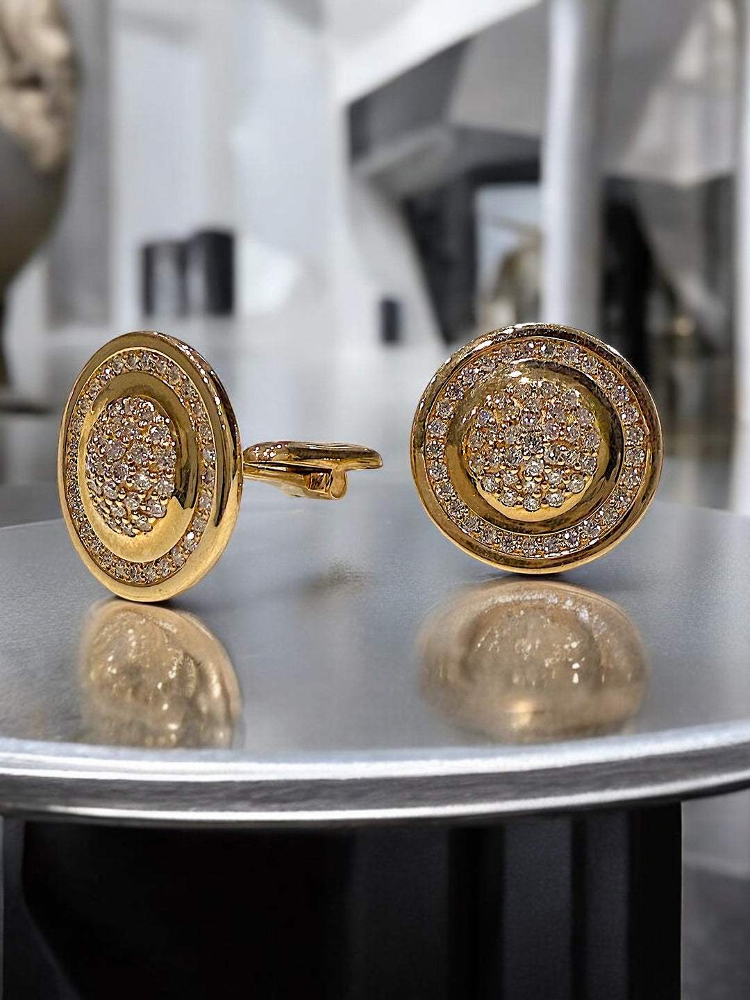 round yellow gold and diamond cufflinks