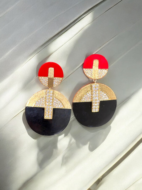 Art deco red diamonds and black disc earrings