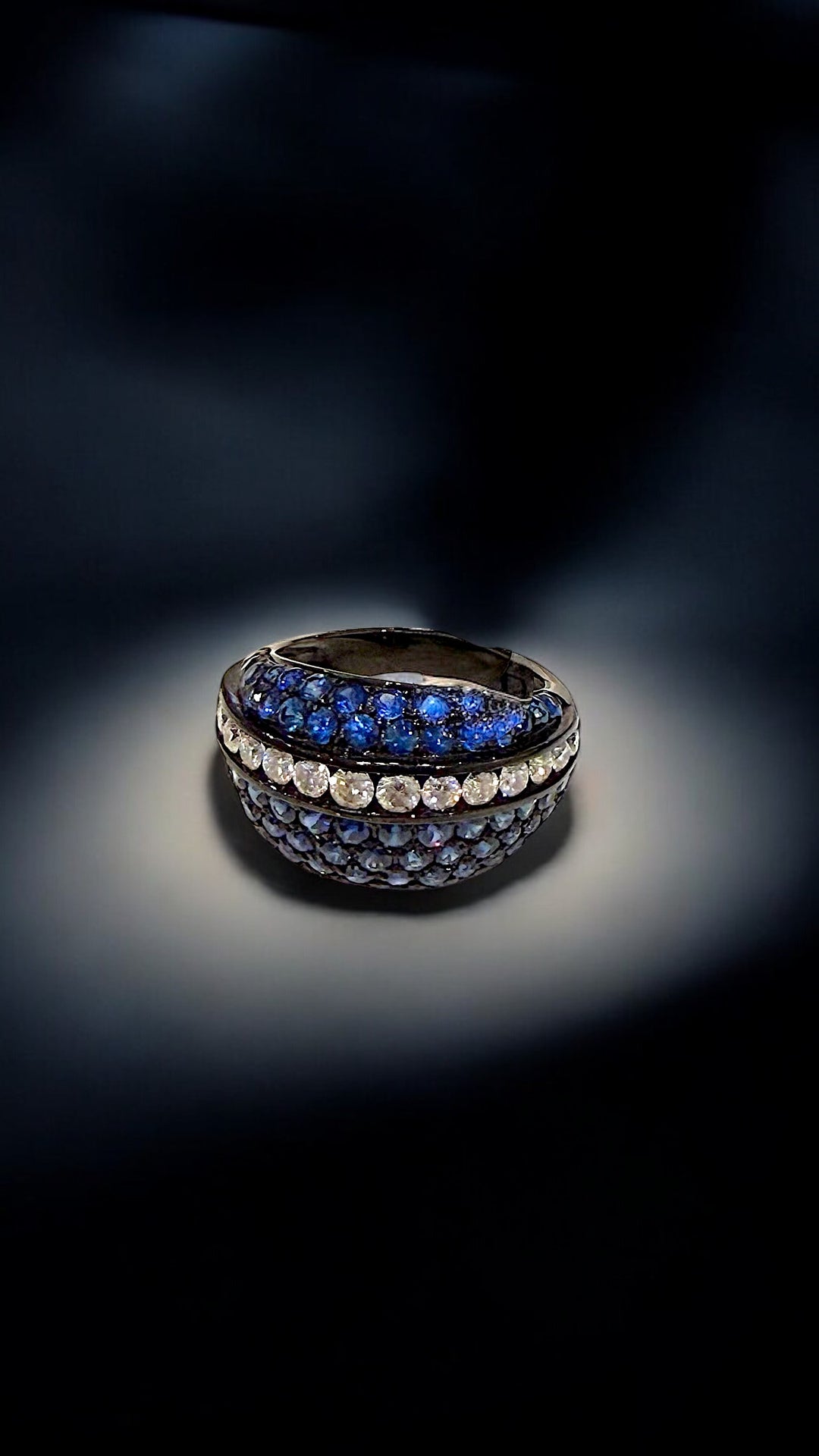 Diamond black rhodium blue sapphire ring