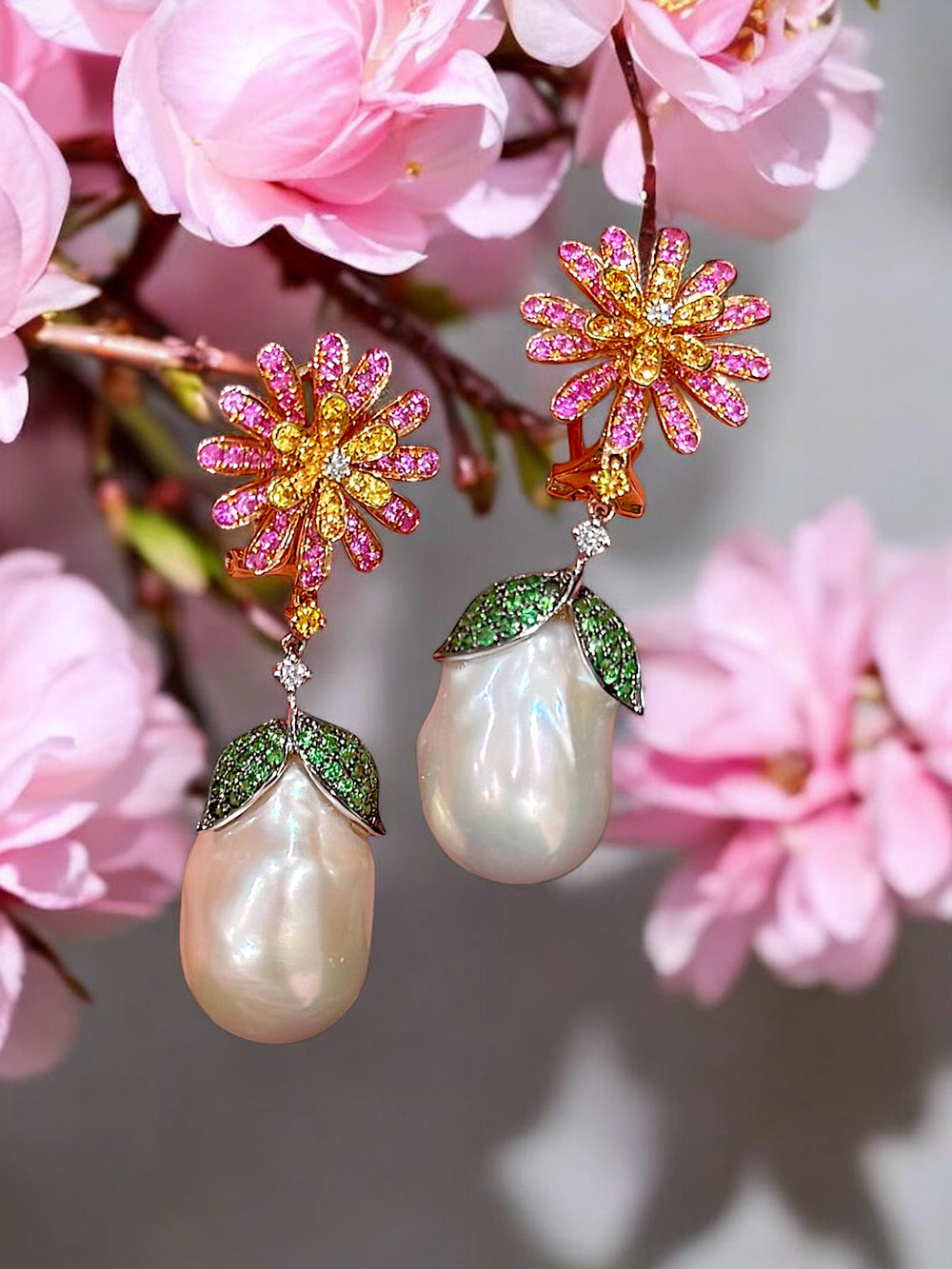 colorful flower pearl earrings