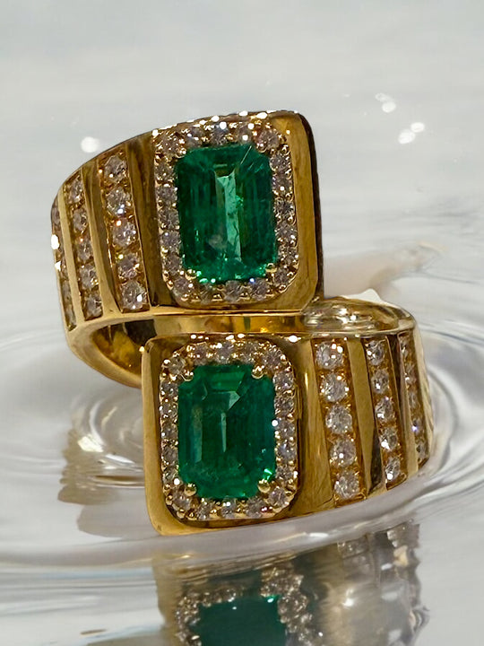 Green Emerald art deco wrap around Ring